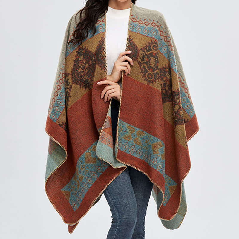 Karma Stone Tibetan Shawl Diamond Pattern Winter Warm Cloak Scarf