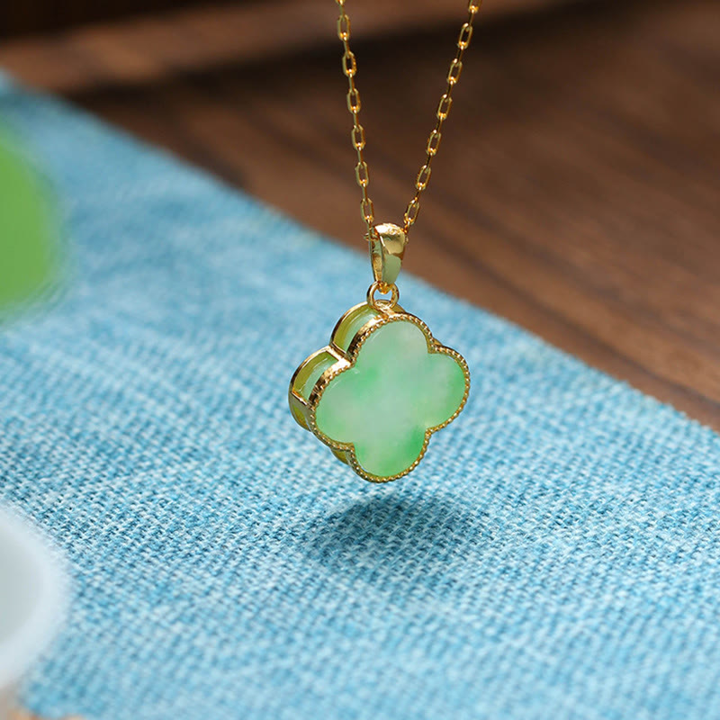 Karma Stone Four Leaf Clover Jade Pattern Luck Necklace Pendant