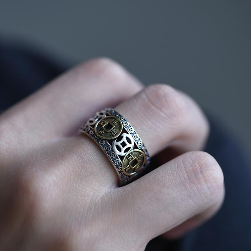 Karma Stone Five-Emperor Coins Balance Adjustable Ring