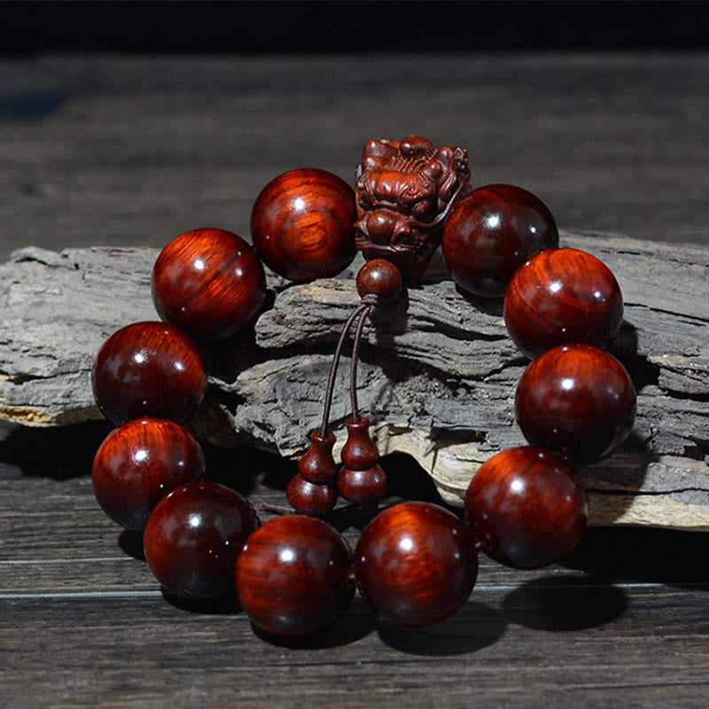 Karma Stone Rosewood Green Sandalwood Small Leaf Red Sandalwood Agarwood Dragon Carved Protection Bracelet