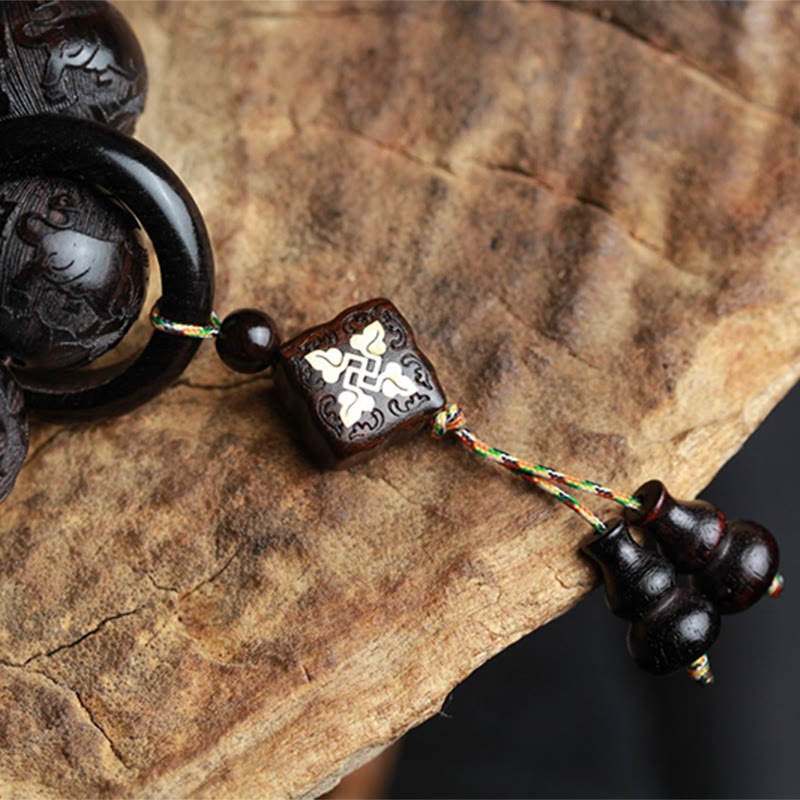 Karma Stone Ebony Wood Chinese Character Yin Yang Engraved Gourd Balance Bracelet