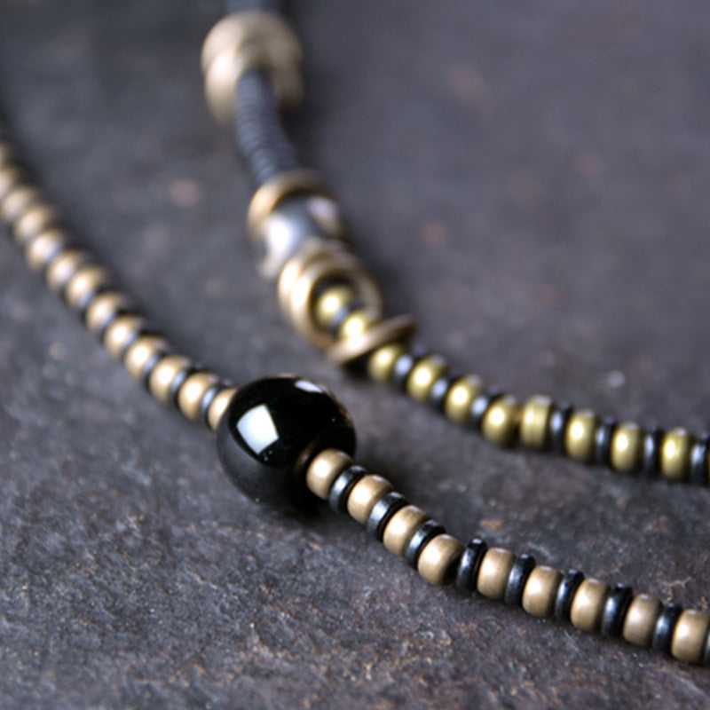 Karma Stone Ebony Wood Dzi Bead Copper Peace Couple Bracelet Necklace Pendant