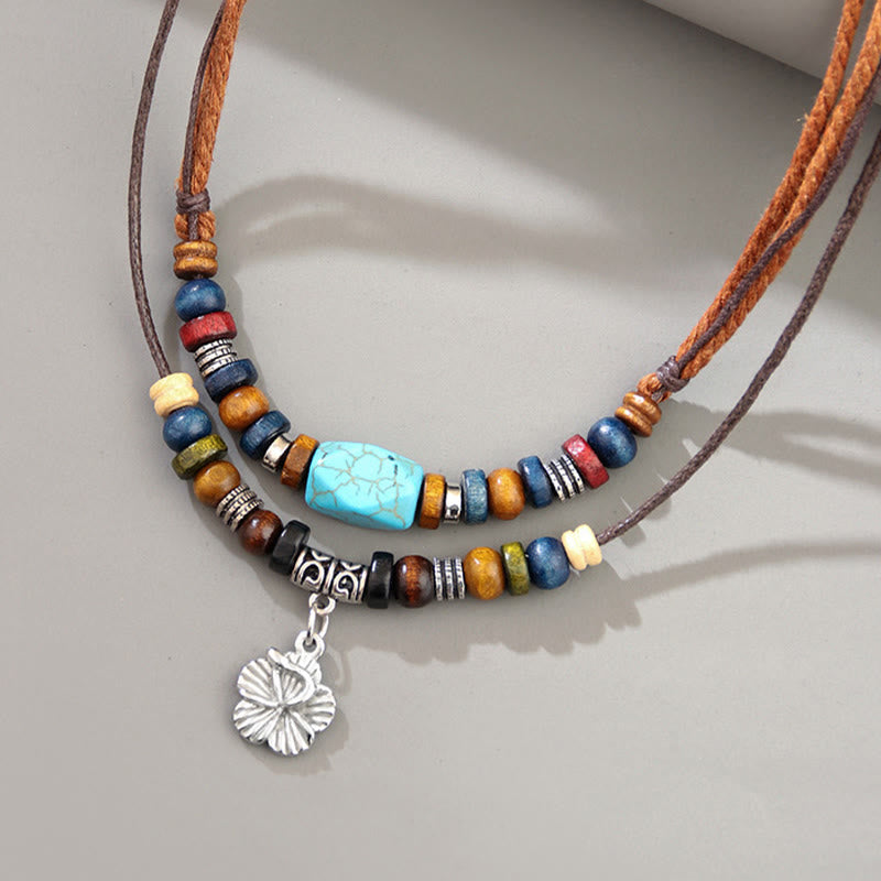 Karma Stone Turquoise Small Flower Protection Double Layer Necklace Pendant Bracelet