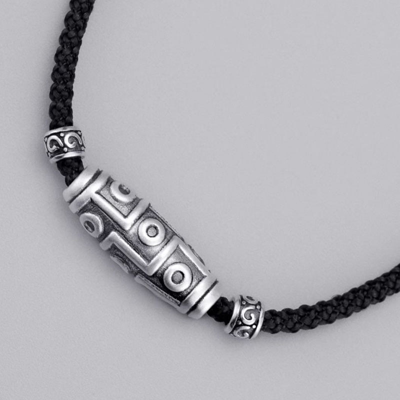 Karma Stone 999 Sterling Silver Nine-Eye Dzi Bead Pattern Protection Rope Necklace Pendant