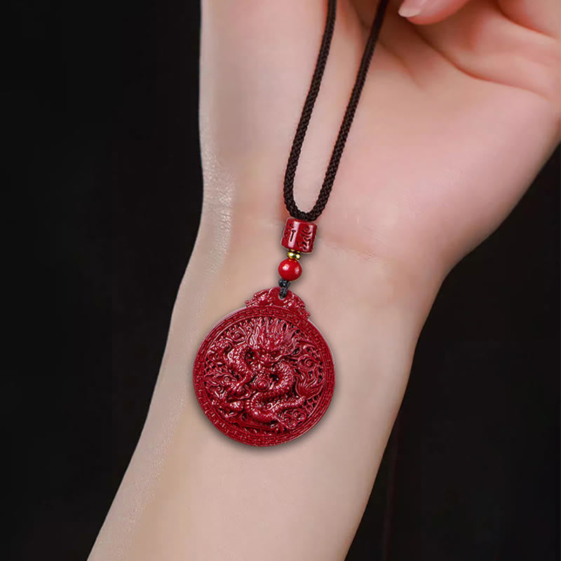 Karma Stone Year of the Dragon Natural Cinnabar Dragon Protection Necklace Pendant