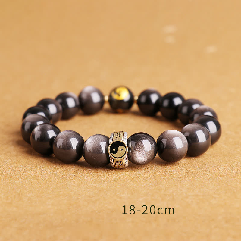 Karma Stone 925 Sterling Silver Black Obsidian Gold Sheen Obsidian Silver Sheen Obsidian Yin Yang Protection Bracelet