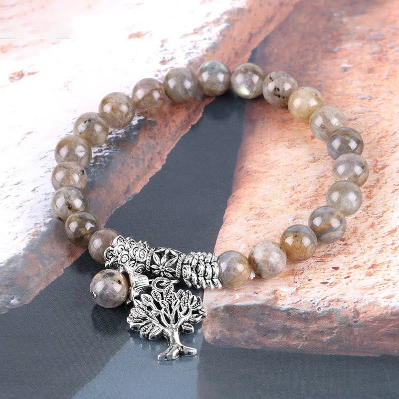 Karma Stone Natural Gemstone Tree of Life Lucky Charm Stretch Bracelet