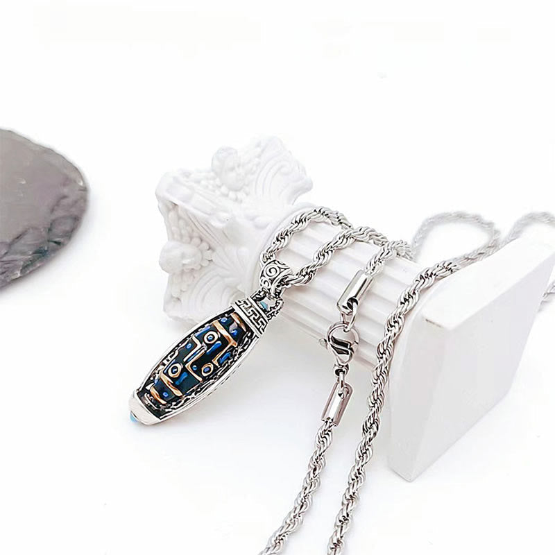 Karma Stone Tibetan Om Mani Padme Hum Nine-Eye Dzi Bead Pattern Peace Purity Rotatable Necklace Pendant