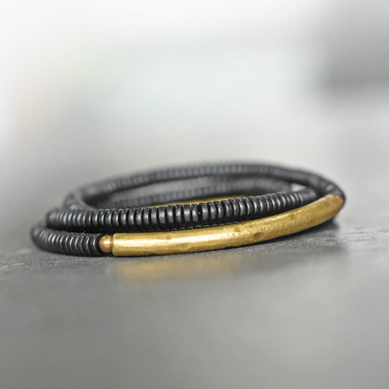 Karma Stone Ebony Wood Copper Balance Multilayered Bracelet