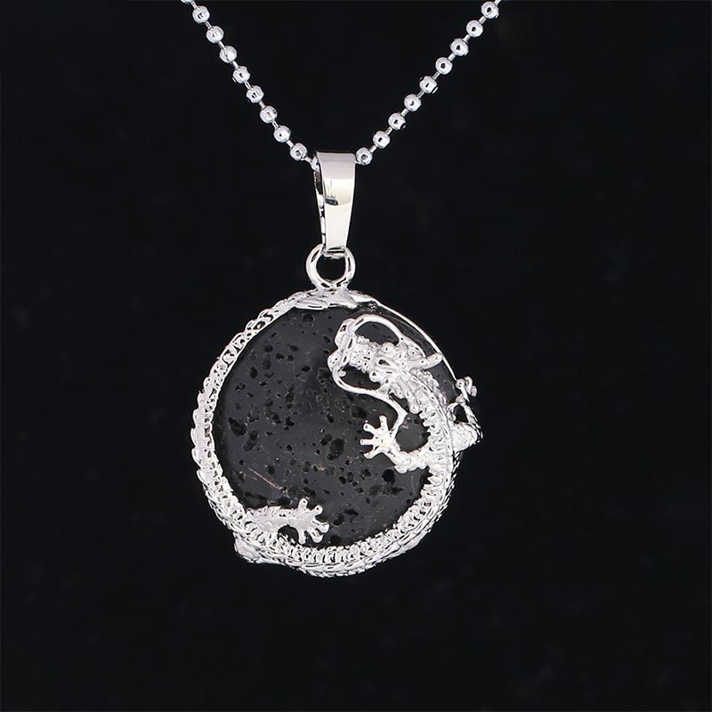 Karma Stone Chinese Dragon Natural Quartz Crystal Healing Energy Necklace Pendant