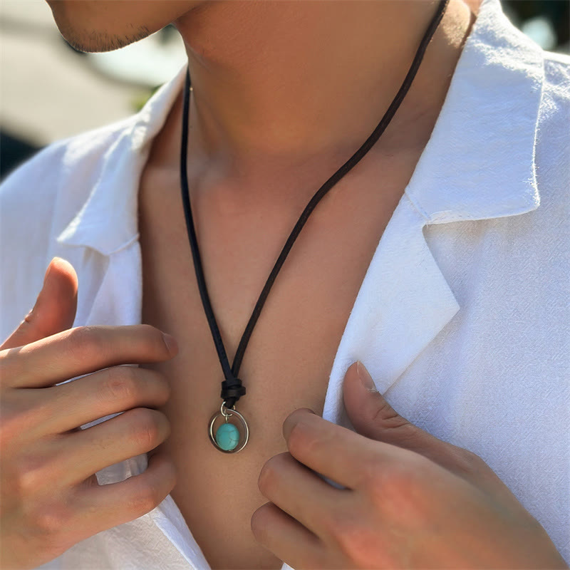 Karma Stone Round Turquoise Stone Protection Strength Necklace Pendant