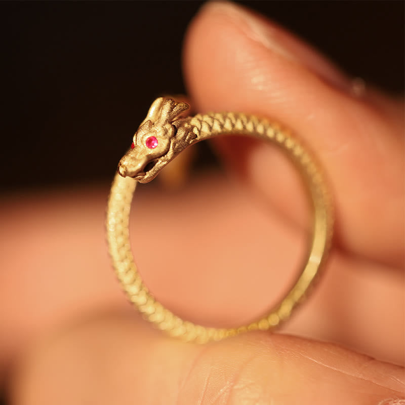 Karma Stone 925 Sterling Silver Vintage Year of the Dragon Luck Protection Strength Adjustable Ring