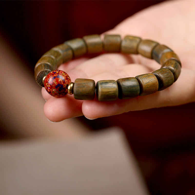 Karma Stone Natural Green Sandalwood Small Leaf Red Sandalwood Lacquer Bead Peace Bracelet