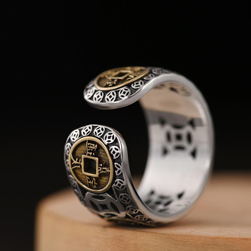 Karma Stone Five-Emperor Coins Balance Adjustable Ring