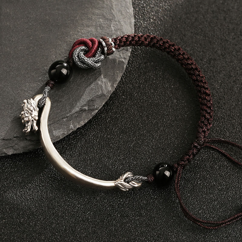 Karma Stone 925 Sterling Silver Handwoven Chinese Dragon Bracelet Spiritual Bracelets