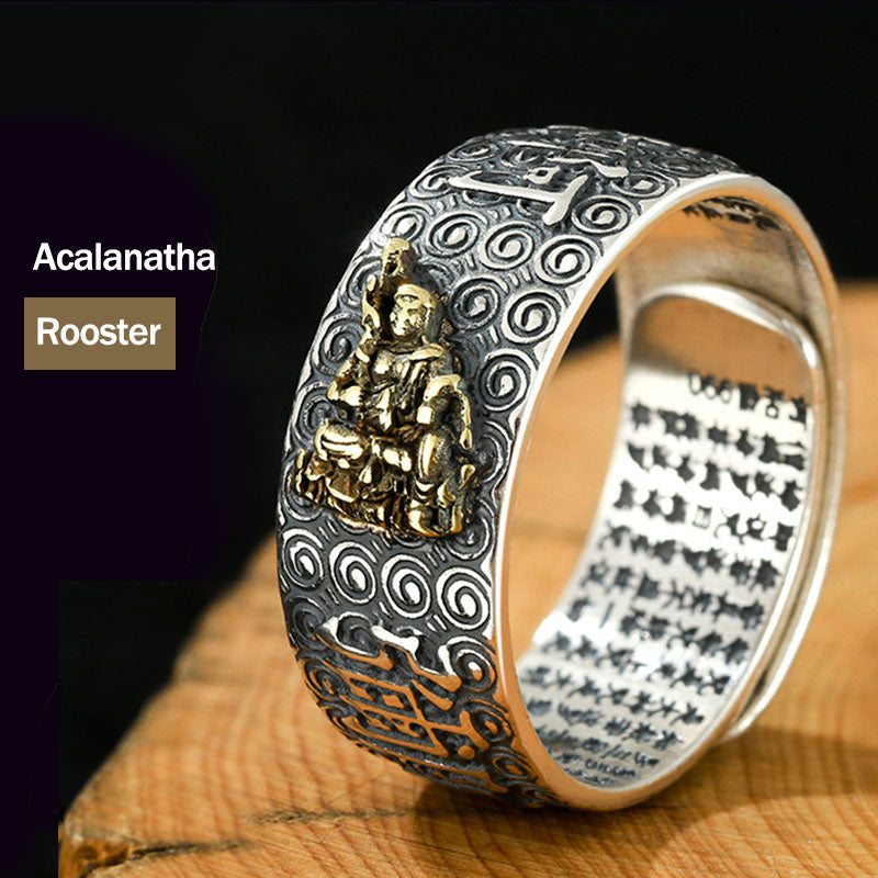 Karma Stone Chinese Zodiac Natal Buddha Wealth Luck Adjustable Ring