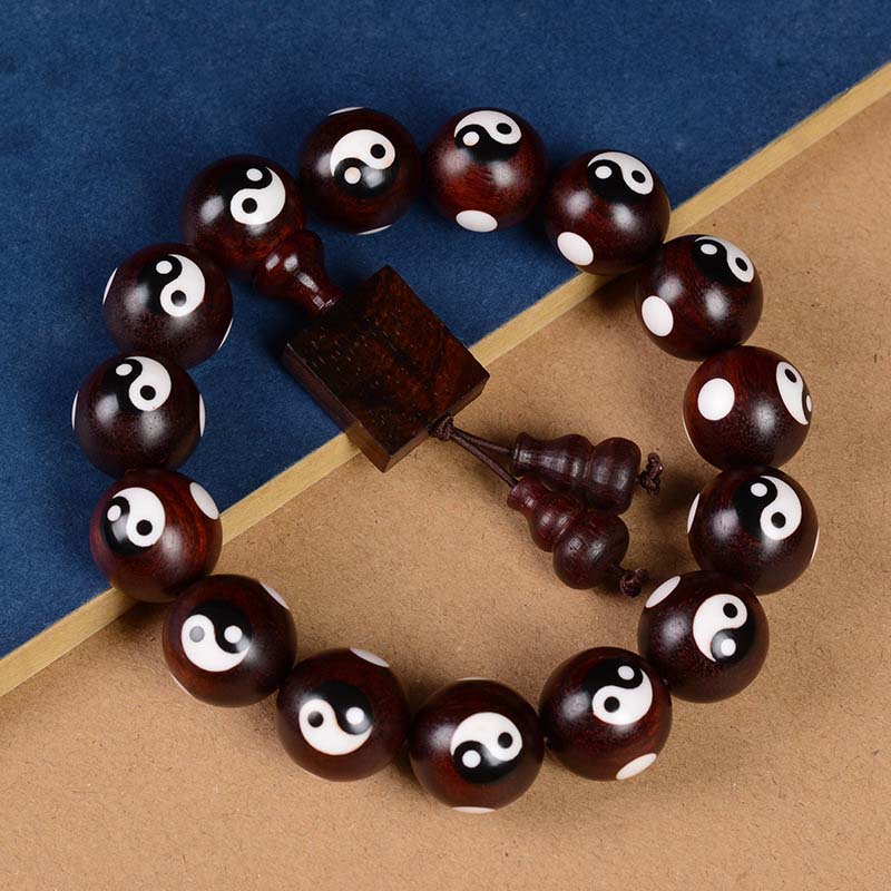 Karma Stone Small Leaf Red Sandalwood Yin Yang Protection Bracelet