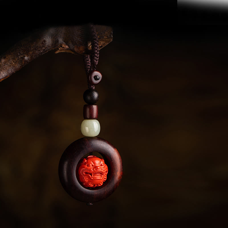 Karma Stone Tibet Om Mani Padme Hum PiXiu Copper Coin Small Leaf Red Sandalwood Cinnabar Protection Key Chain