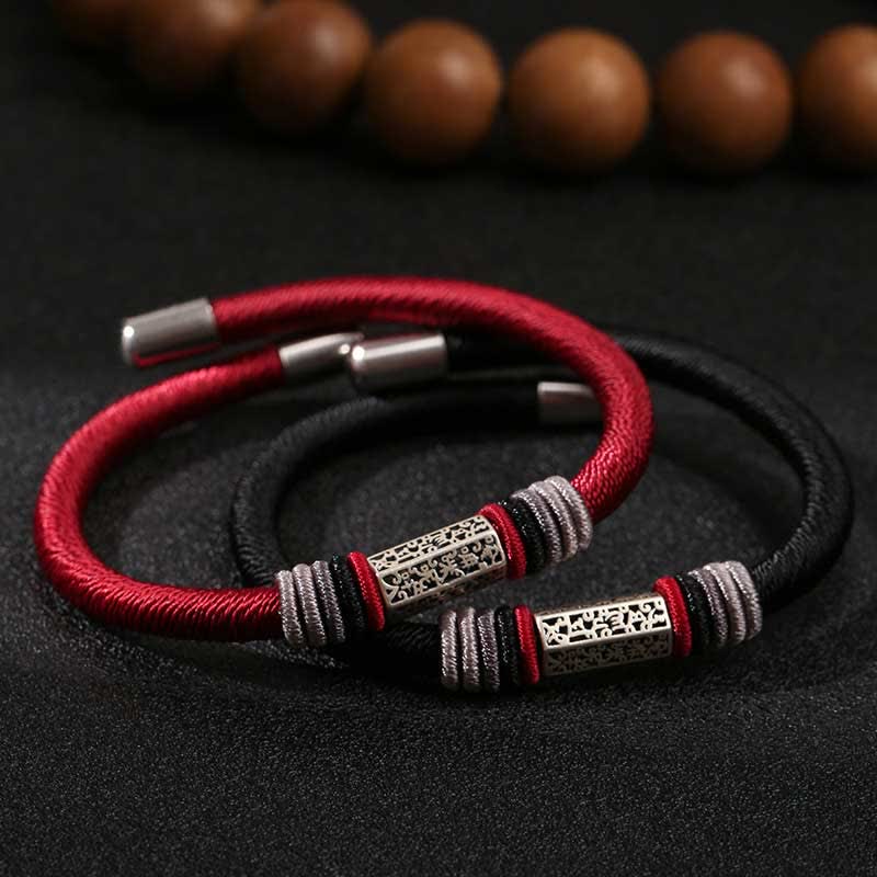 Karma Stone 925 Sterling Silver Om Mani Padme Hum Peace Red String Bracelet