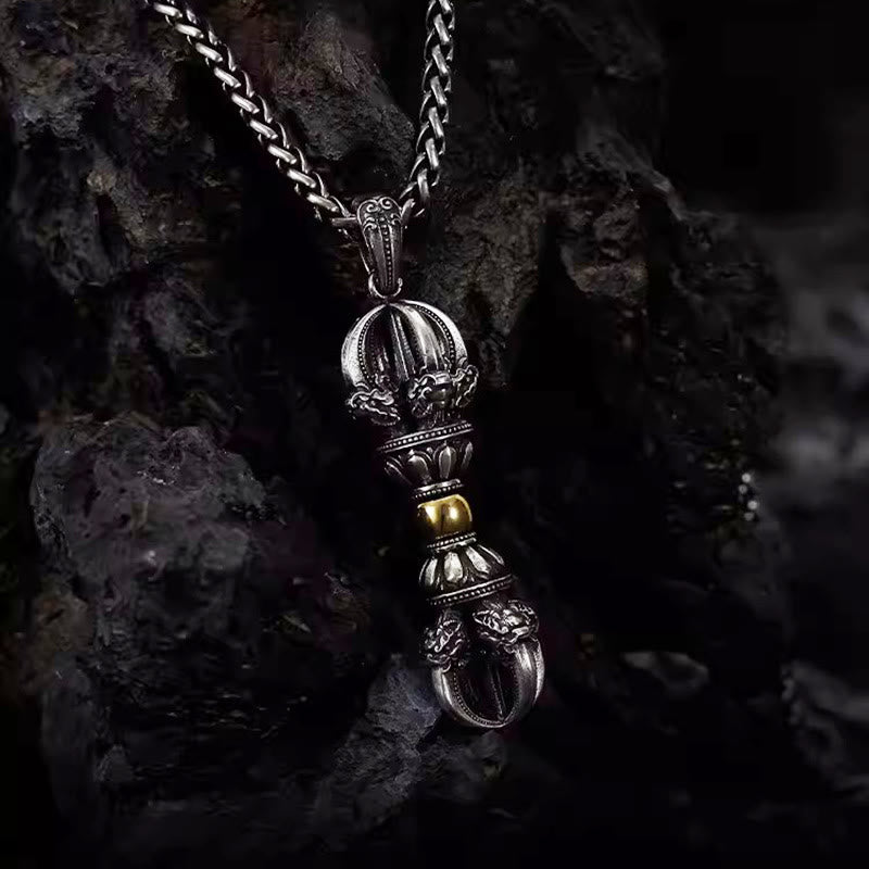 Karma Stone Tibetan Dorje Vajra Design Wealth Necklace Pendant