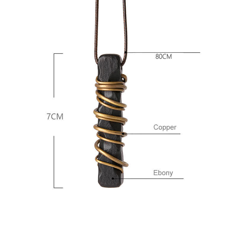 Karma Stone Tibet Ebony Wood Copper Balance Peace Necklace Pendant