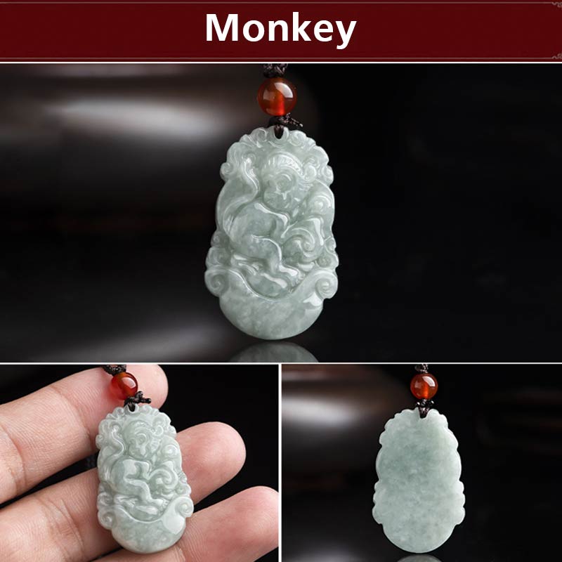 Karma Stone Natural Jade 12 Chinese Zodiac Sucess Pendant Necklace