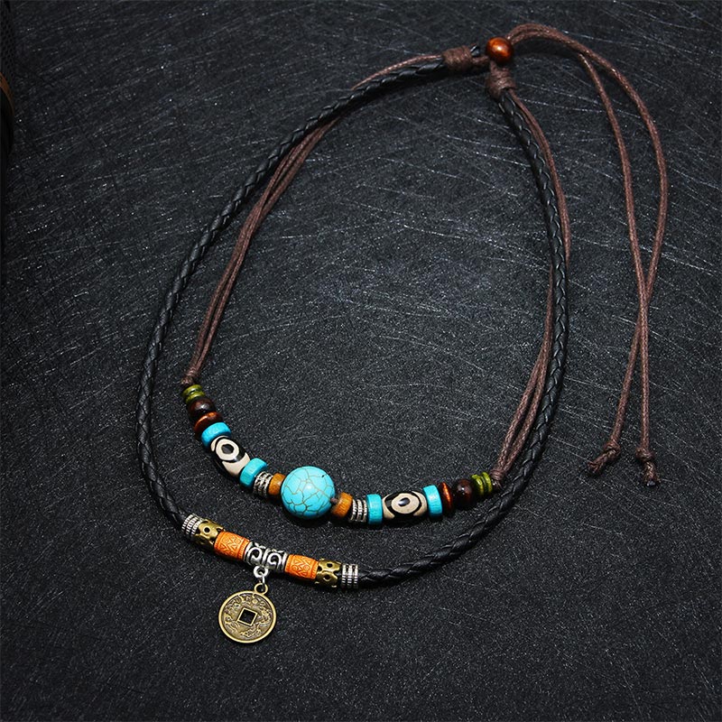 Karma Stone Turquoise Dzi Bead Protection Necklace