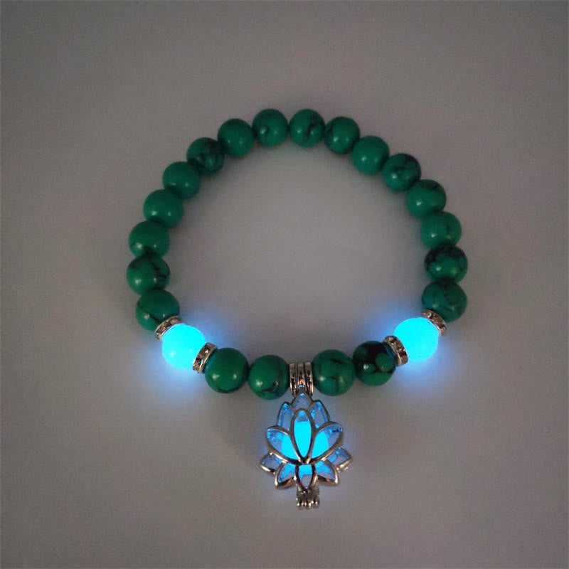 Karma Stone Tibetan Turquoise Glowstone Luminous Bead Lotus Protection Bracelet
