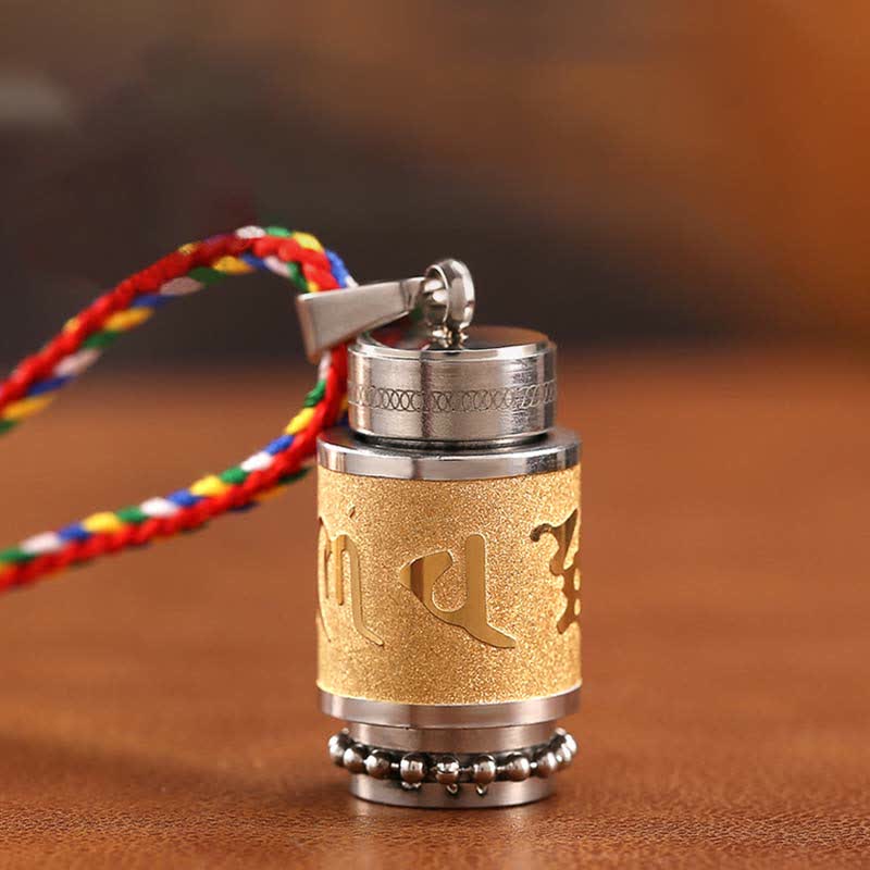 Karma Stone Tibet Om Mani Padme Hum Shurangama Mantra Titanium Steel Wisdom Amulet Necklace Pendant