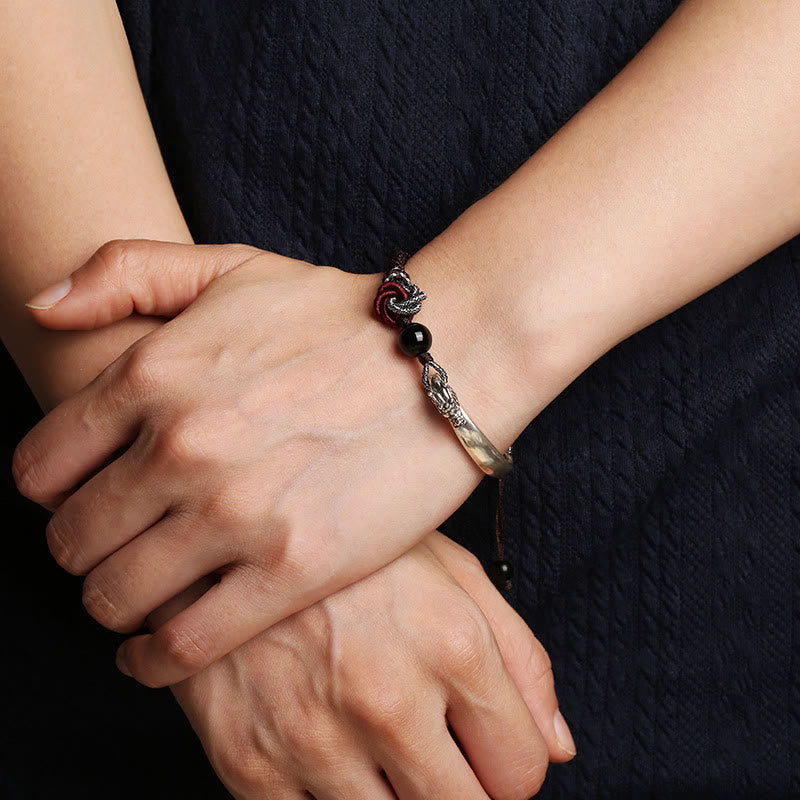Karma Stone 925 Sterling Silver Handwoven Chinese Dragon Bracelet Spiritual Bracelets
