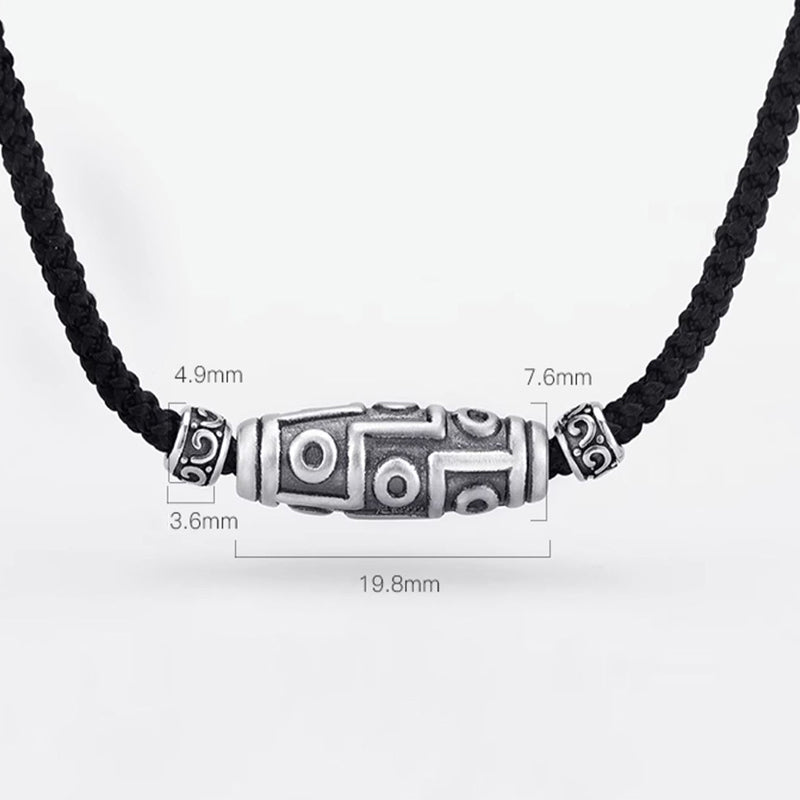 Karma Stone 999 Sterling Silver Nine-Eye Dzi Bead Pattern Protection Rope Necklace Pendant