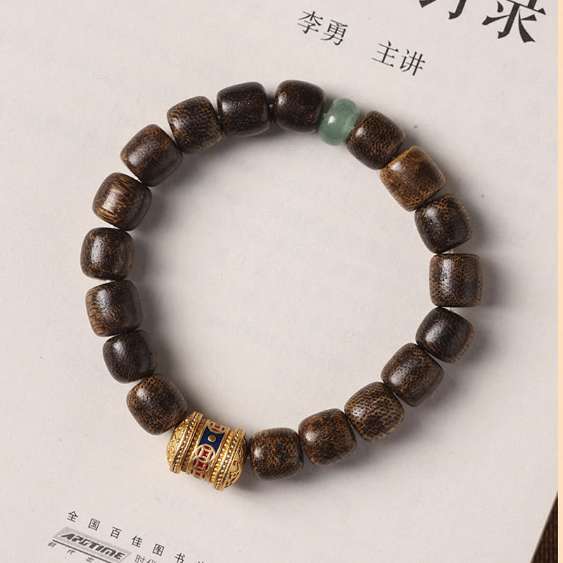 Karma Stone Agarwood Copper Coin Auspicious Cloud Calm Bracelet
