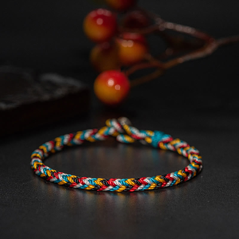 Karma Stone Tibet Handmade Five Color Thread Protection Braid String Bracelet