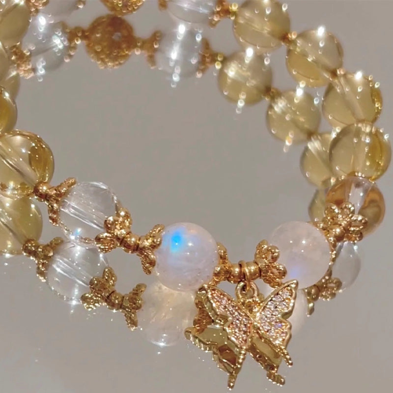 Karma Stone Citrine Moonstone Butterfly Charm Prosperity Protection Bracelet