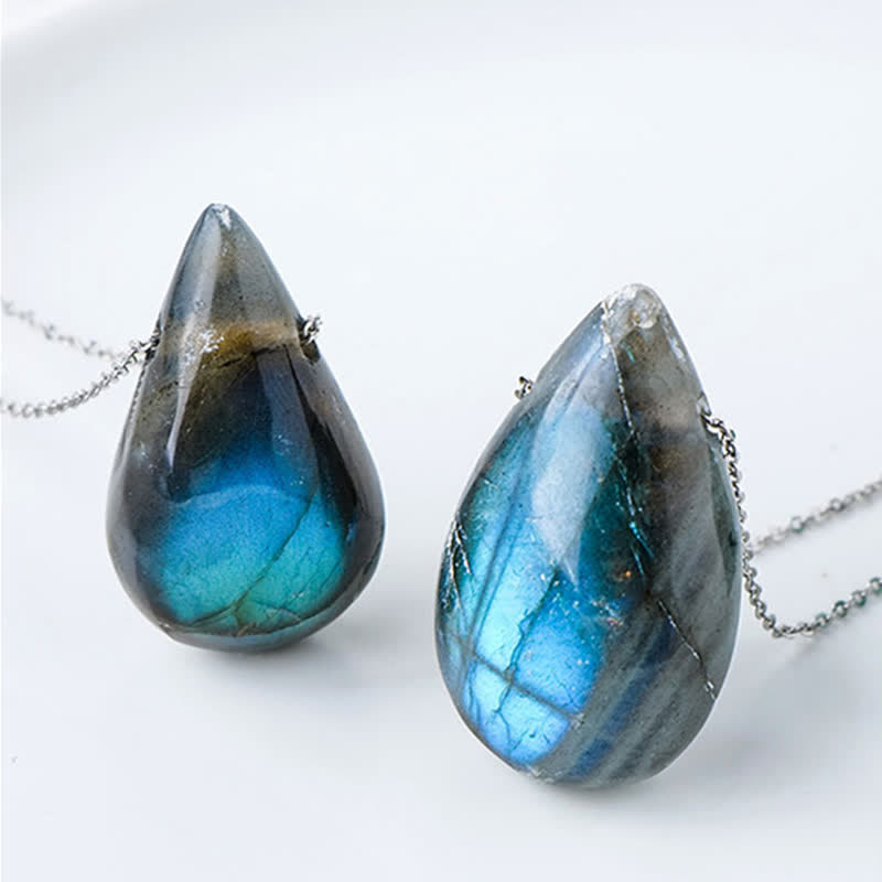 Karma Stone Labradorite Water Drop Support Healing Necklace Pendant