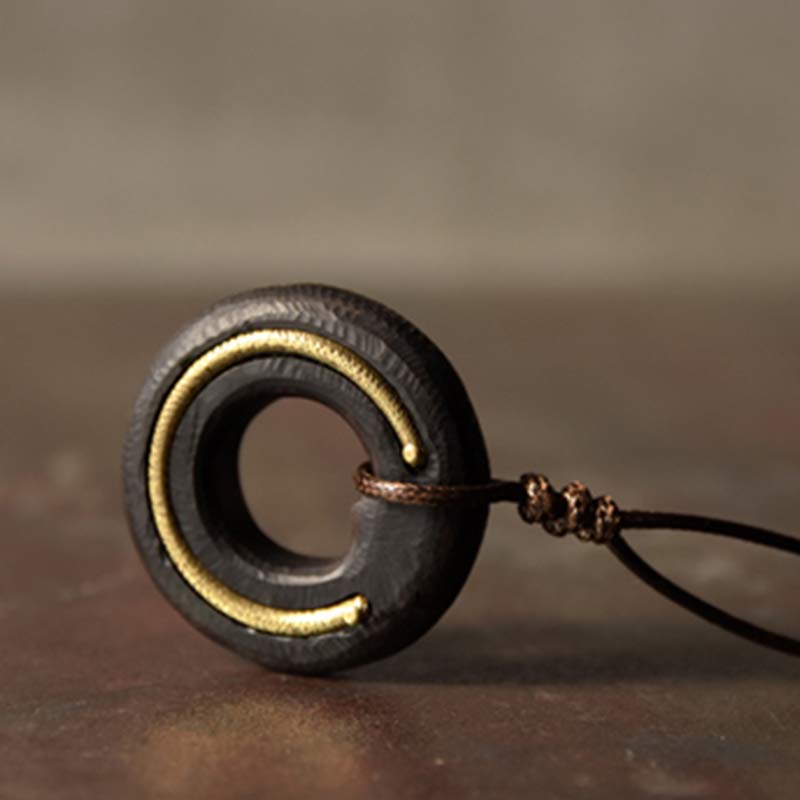 Karma Stone Zen Circle Ebony Wood Peace Calm Necklace Pendant
