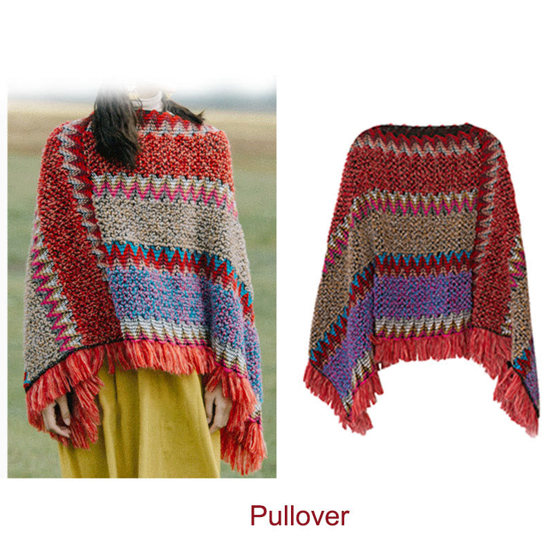 Karma Stone Tibetan Shawl Knitting Warm Cloak Tibetan Tassel Scarf