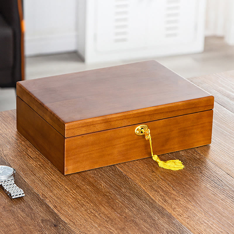 Karma Stone Vintage Wooden Jewelry Box Two-Layer Solid Wood Jewelry Storage Box