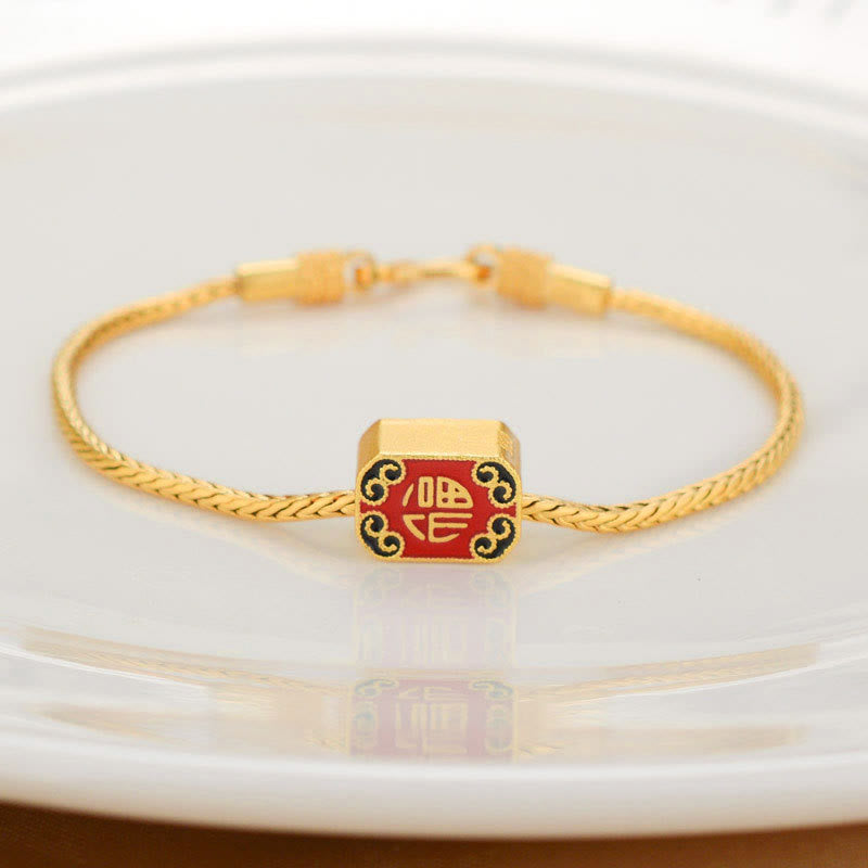 Karma Stone Tibetan 18K Gold Om Mani Padme Hum Lucky Koi Fish Fu Character Ingot Copper Coin Peace Bracelet