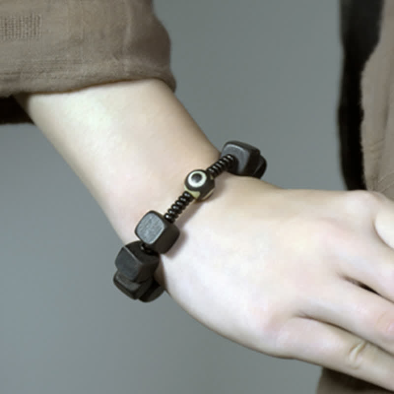 Karma Stone Tibetan Ebony Wood Dzi Bead Strength Bracelet