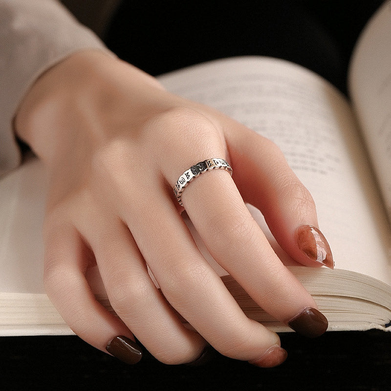 Karma Stone 925 Sterling Silver Six True Words Calm Wisdom Ring