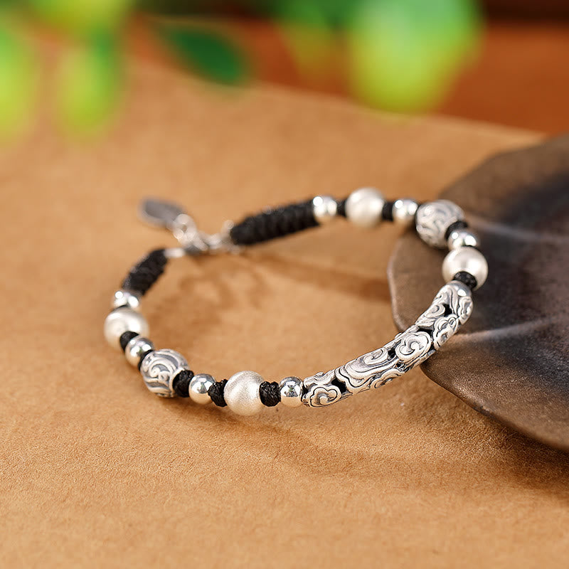 Karma Stone Tibet Handmade Copper 999 Sterling Silver Auspicious Cloud Wealth String Bracelet