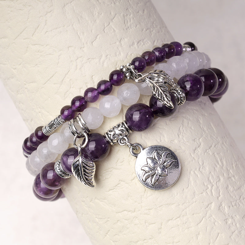 Karma Stone 3PCS Natural Quartz Crystal Beaded Healing Energy Lotus Bracelet