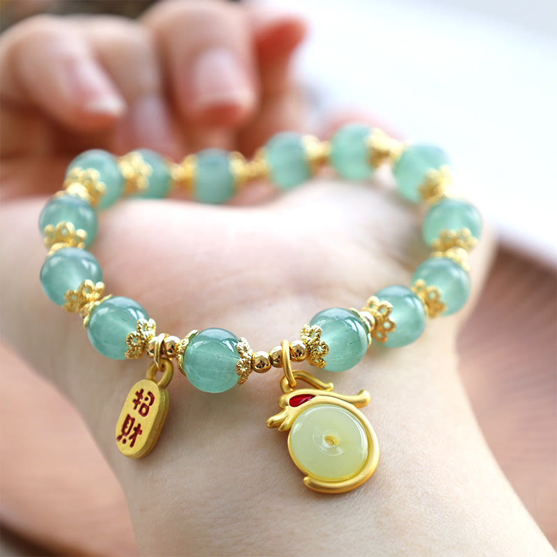 Karma Stone Year of the Dragon Red Agate Green Aventurine Peace Buckle Fu Character Lucky Fortune Bracelet