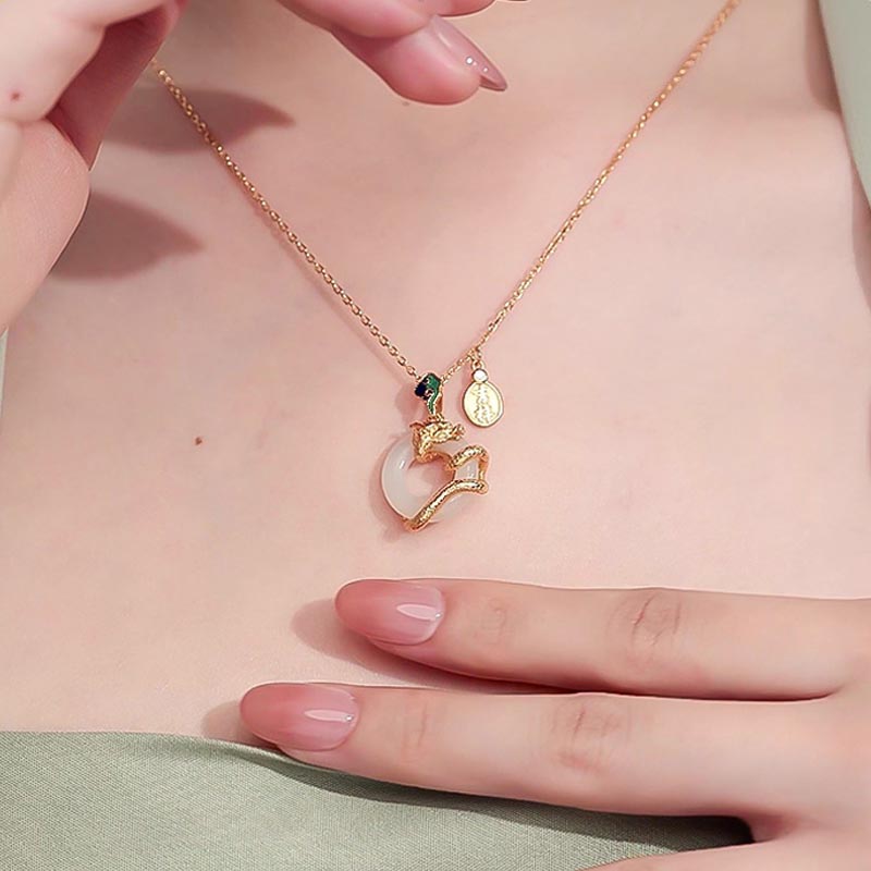 Karma Stone Year Of The Dragon 925 Sterling Silver Hetian White Jade Peace Buckle Auspicious Clouds Success Necklace Pendant