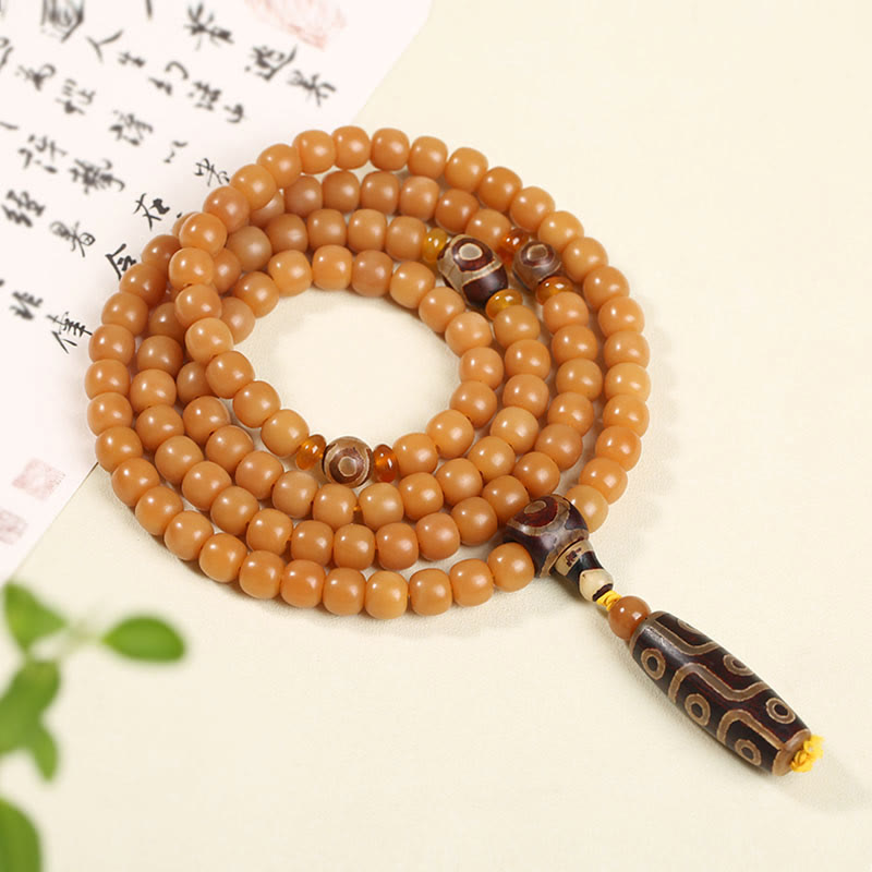 Karma Stone Natural Bodhi Seed Lotus Dzi Bead Peace Harmony Charm Bracelet