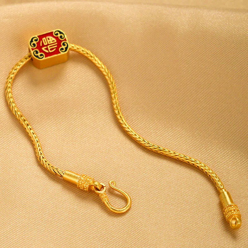 Karma Stone Tibetan 18K Gold Om Mani Padme Hum Lucky Koi Fish Fu Character Ingot Copper Coin Peace Bracelet