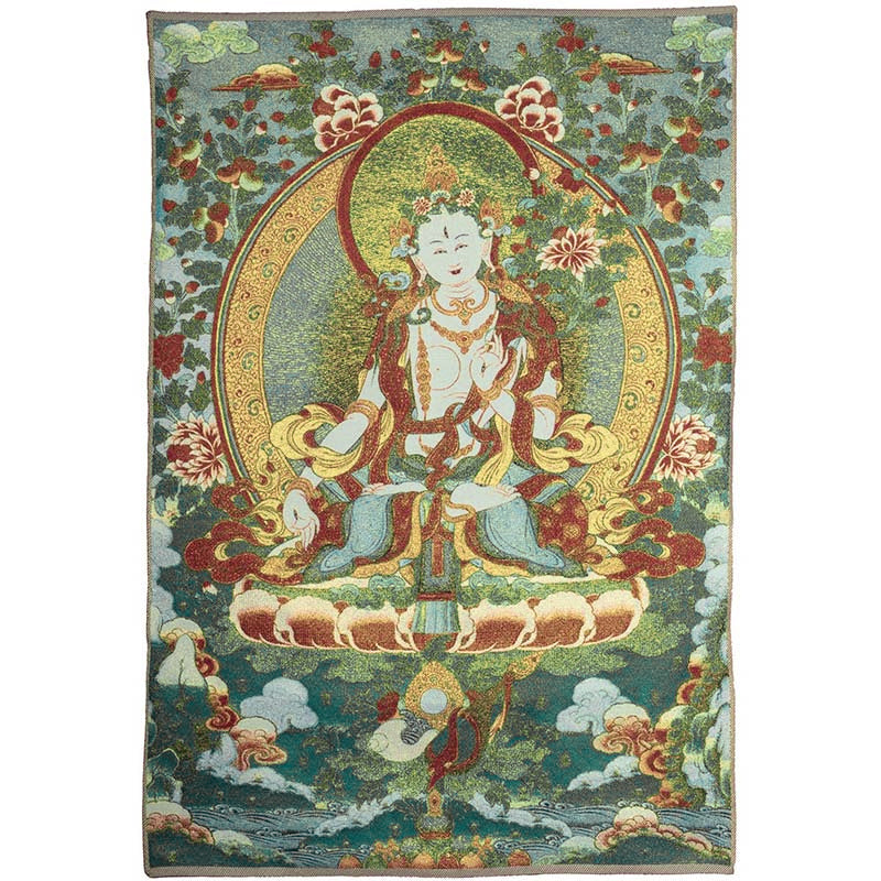 Karma Stone Tibetan Embroidery White Tara Thangka Tapestry Wall Hanging Wall Art Meditation for Home Decor