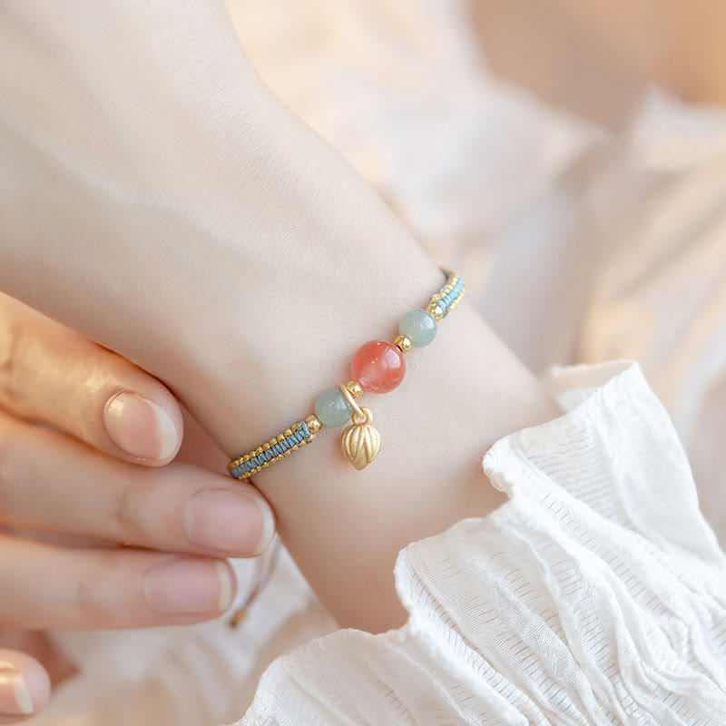 Karma Stone Red Agate Jade Lotus Confidence Calm String Bracelet