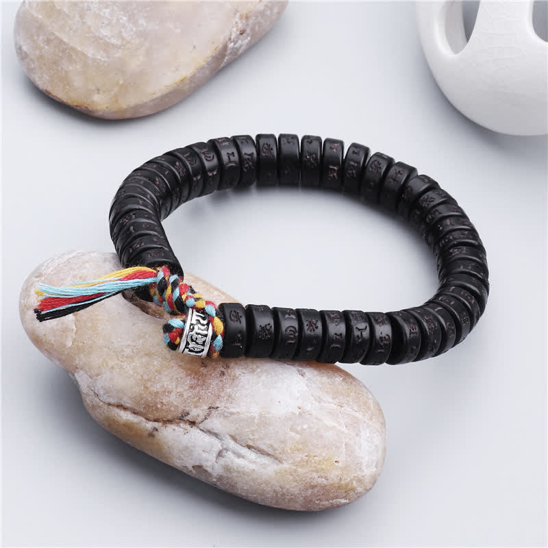 Karma Stone Tibetan Coconut Shell Beads Engraved Om Mani Padme Hum Mantra Happiness Bracelet
